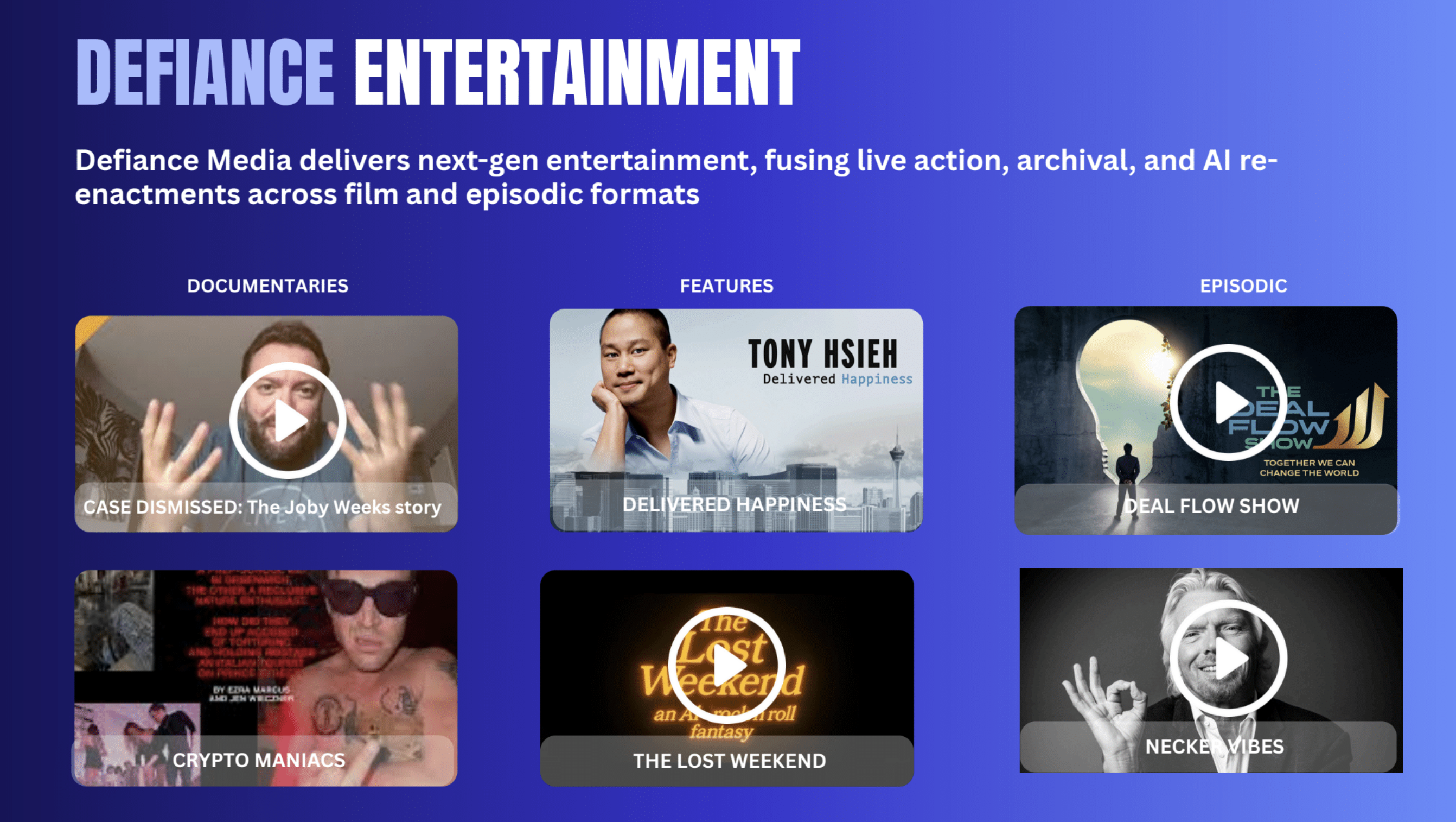 DeFiance Entertainment Documentaries and Features